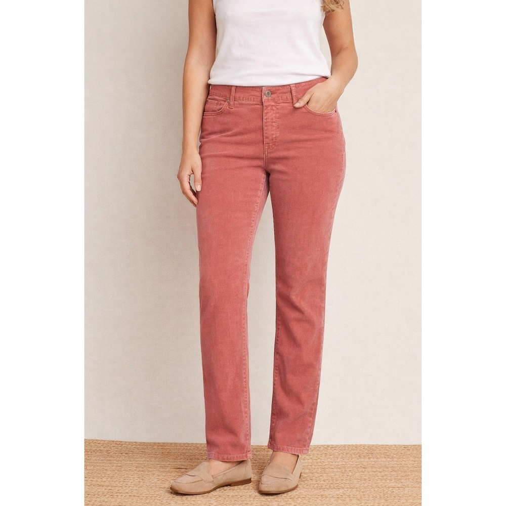 Talbots Corduroy Pants 12P Petite Straight Leg Pink Salmon Stretch Cotton 5 Pock